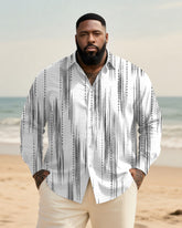 Big & Tall Men's Everyday Black And White Abstract Stripe Print Long Sleeve Bamboo Hemp Texture Shirt